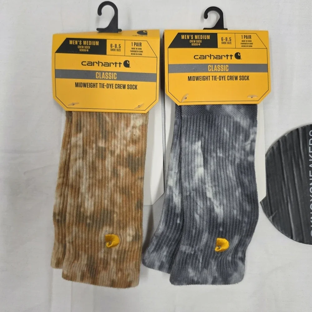 2 Pair Carhartt Classic Midweight Tie-Dye Crew Socks Men's Size Medium 6-8.5